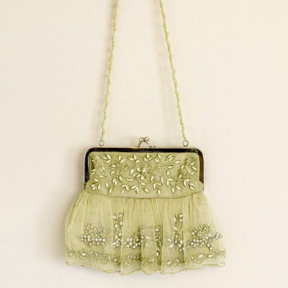 Moyna Hand-Beaded Organza Bridal Evening Bag Gold EUC - Picture 7 of 8